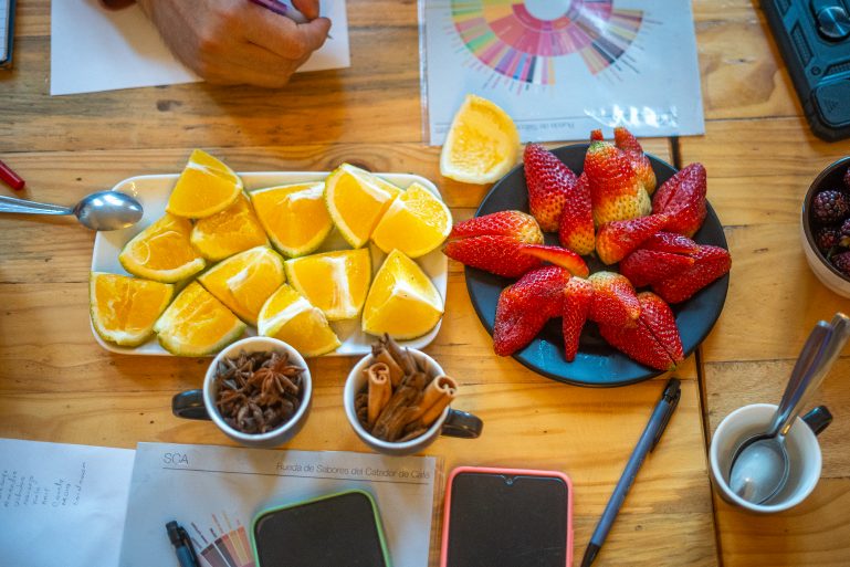 Frutas, aromáticas y hojas que nos permitieron despertar los sentidos antes de iniciar la experiencia. Foto: Diego Cuevas - IDT