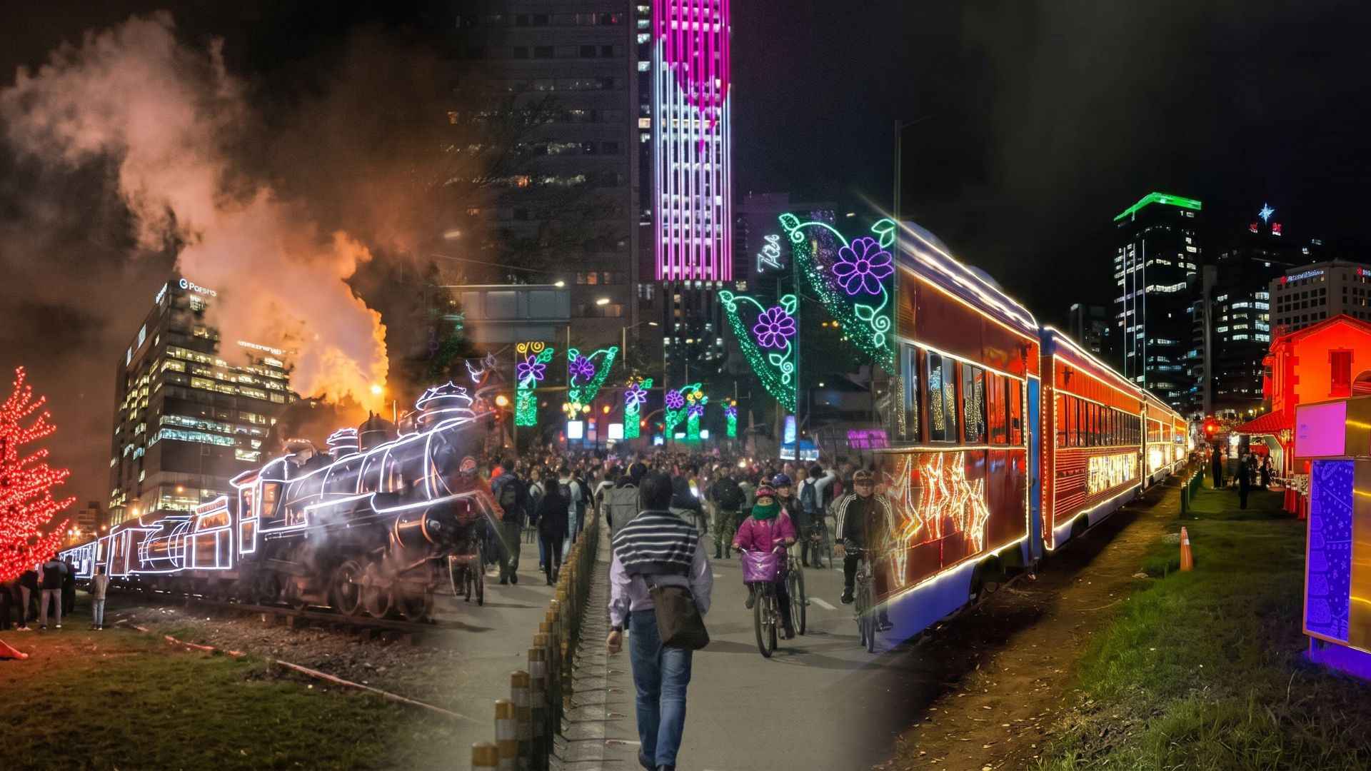 O trem de Natal e as ciclovias noturnas trazem alegria às noites de Bogotá. / Cortesia: IDT e Prefeitura de Bogotá