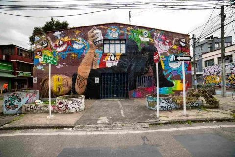A large-scale mural brings vibrant color to a building facade in the San Felipe Art District, where graffiti and urban street art define the neighborhood’s landscape.