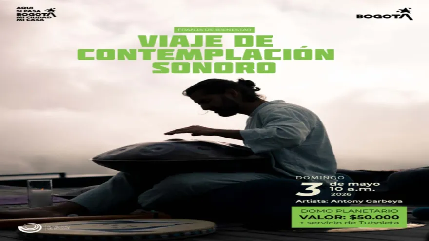 Gráfico que invita a un "Viaje de contemplación sonora", una experiencia relajante y envolvente.